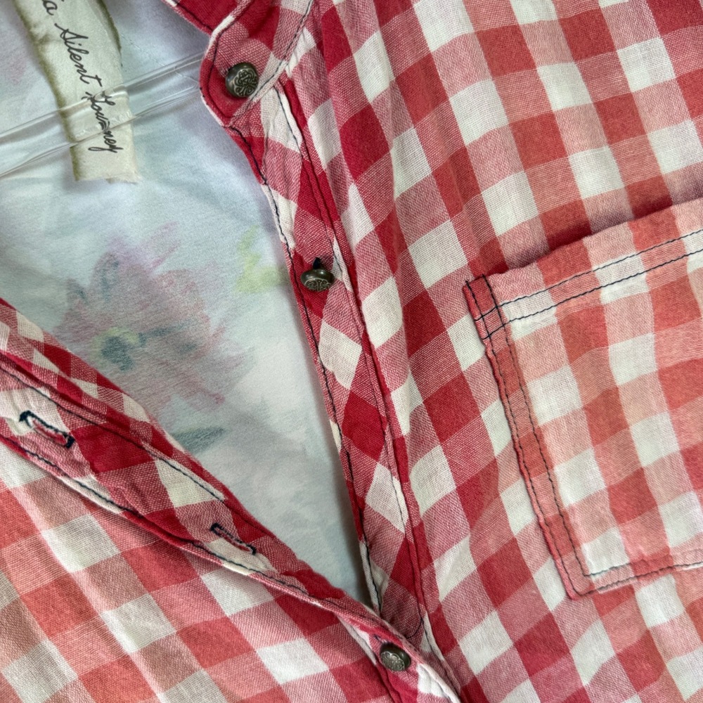 Aratta Silent Journey Button Down Women M Red Gingham Floral Embroidered Back - Picture 8 of 16